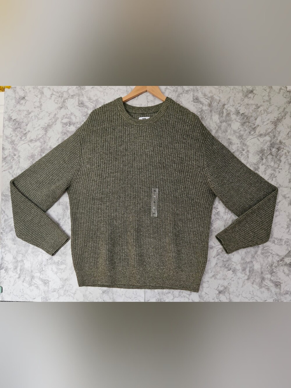 NWOT Mode of One Chunky Shaker Knit Relaxed Crewneck Sweater Olive Green Size XL